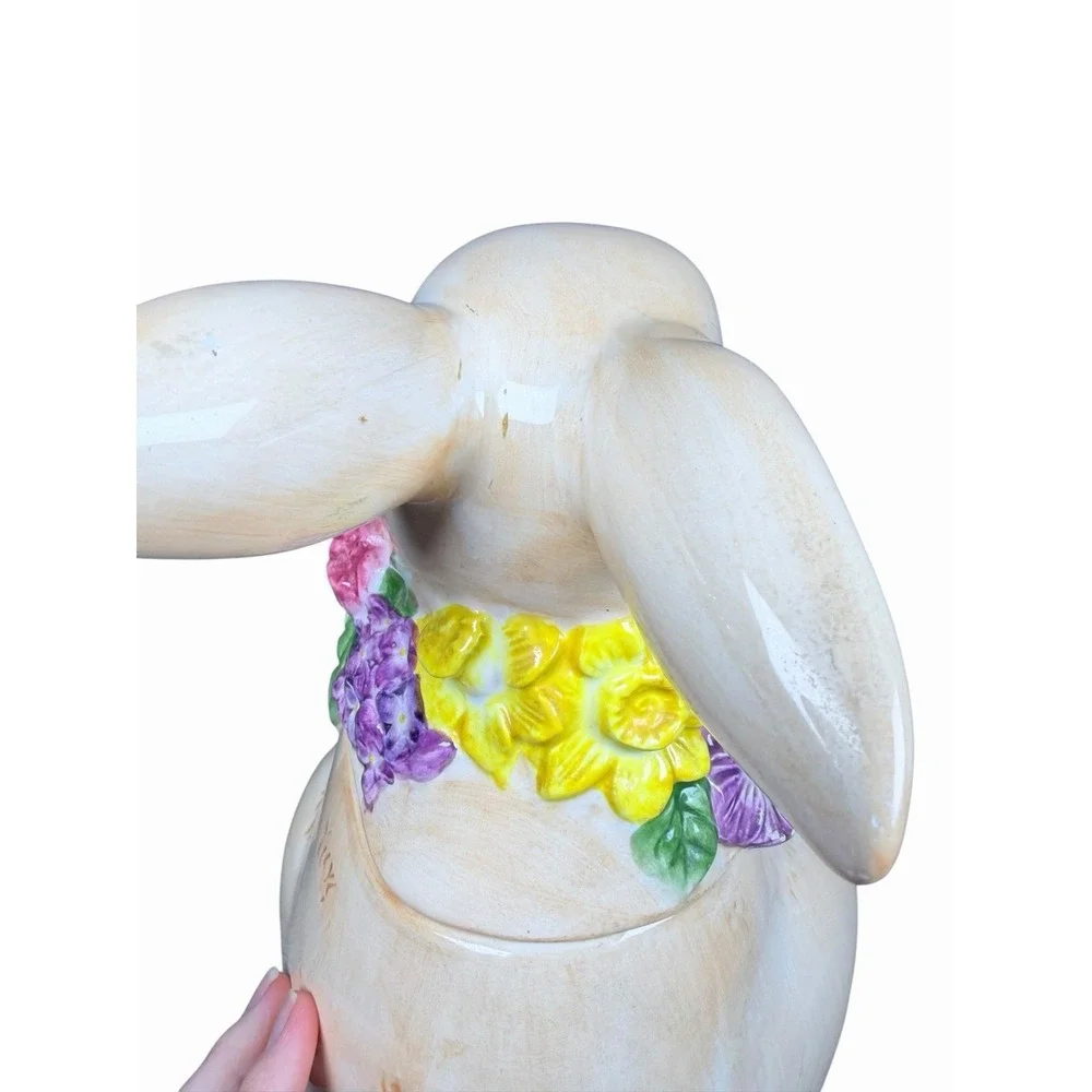 Harry & David Easter Bunny Cookie Jar Floral Rabbit Ceramic Canister Spring